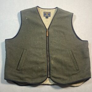 Woolrich Wool Vest Mens 2XL Sherpa Lined Full Zip Loden Heather Flaw